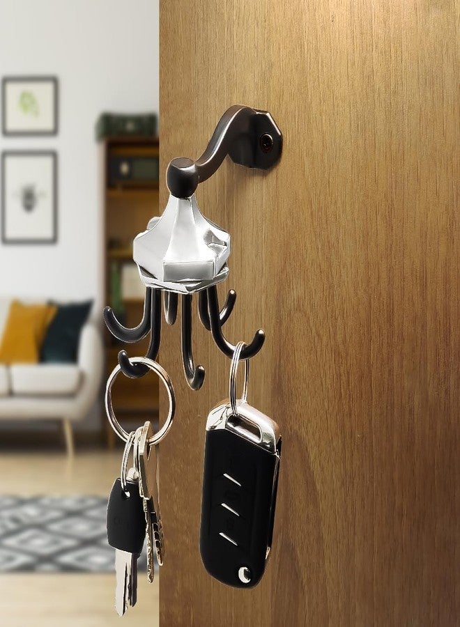 VOLO Premium Home Keys Metal Key Holder, Rotating Type, Jhummar Style - 6 Hook - Decorative Items for Home Decor, Key Holder for Home, Keychain Hangers (Jhummar- Black Chrome, 1) - Image 1