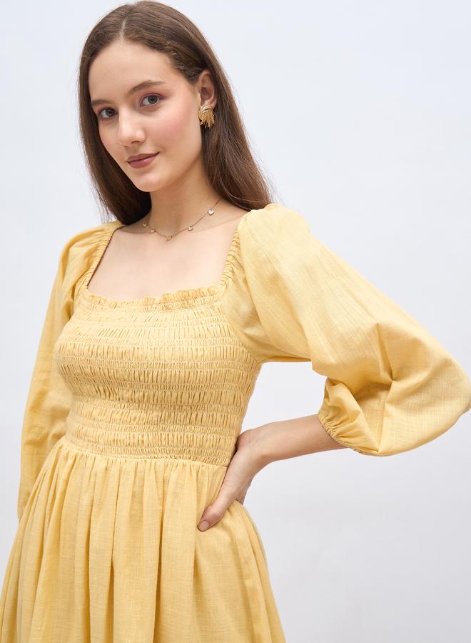 Styli Women Yellow Smocked Midi Dress - Image 4