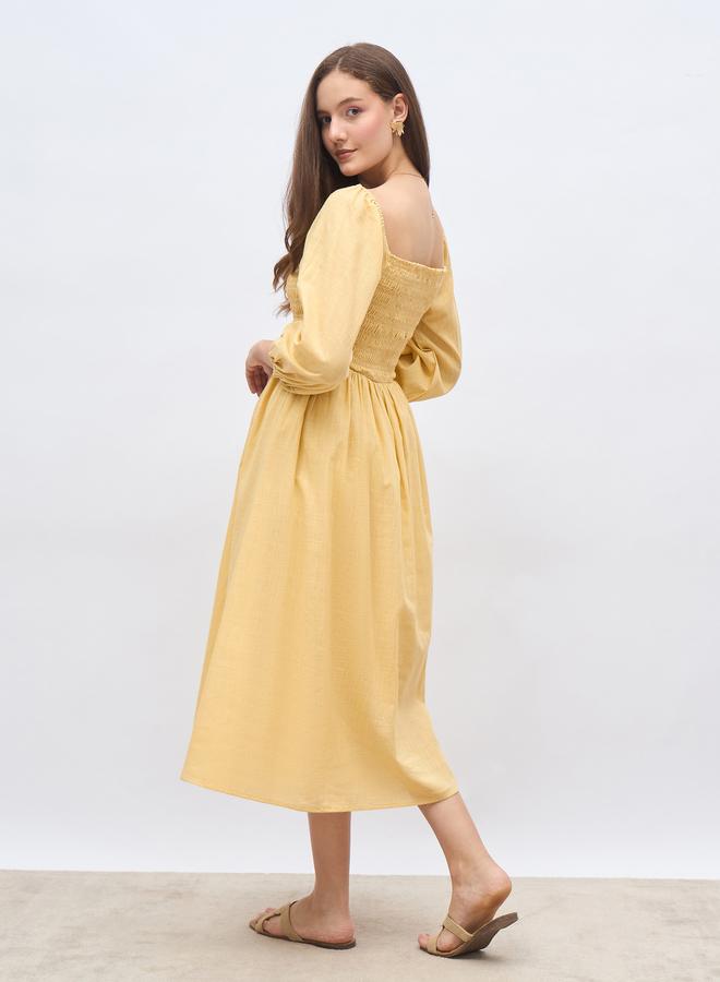 Styli Women Yellow Smocked Midi Dress - Image 5