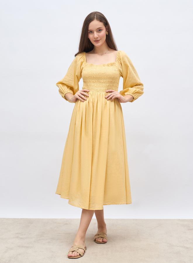 Styli Women Yellow Smocked Midi Dress - Image 2