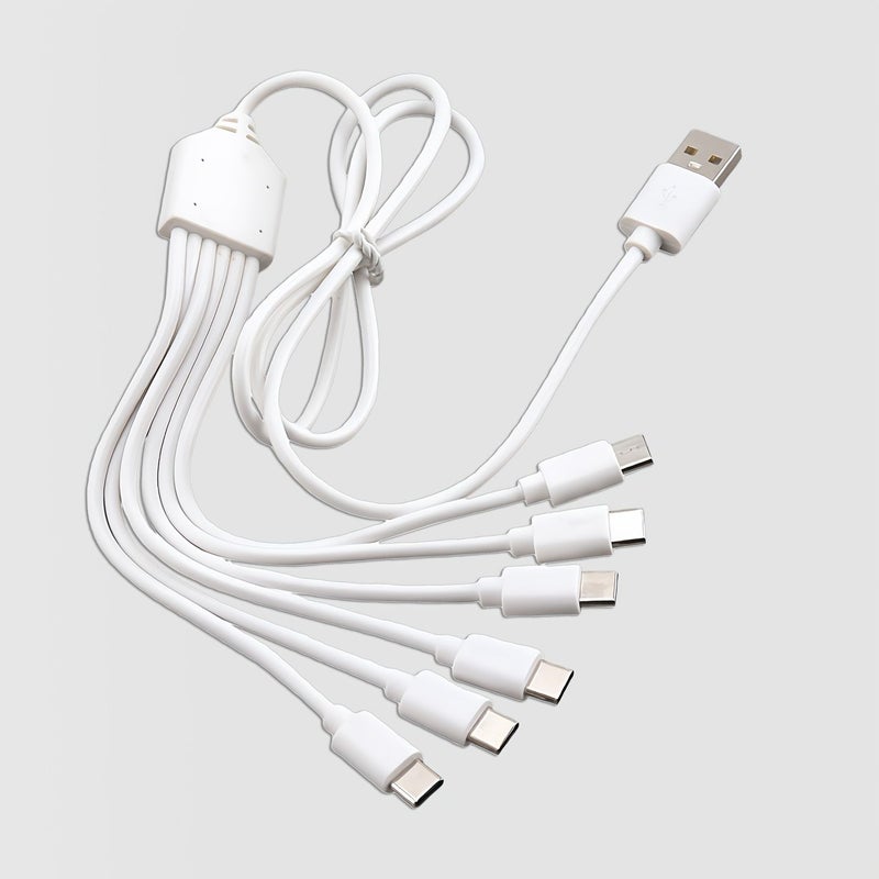 6 في 1 كابل شحن متعدد من USB إلى Type C مع 6 منافذ لمقسم USB C 5V 2A أبيض - Image 1