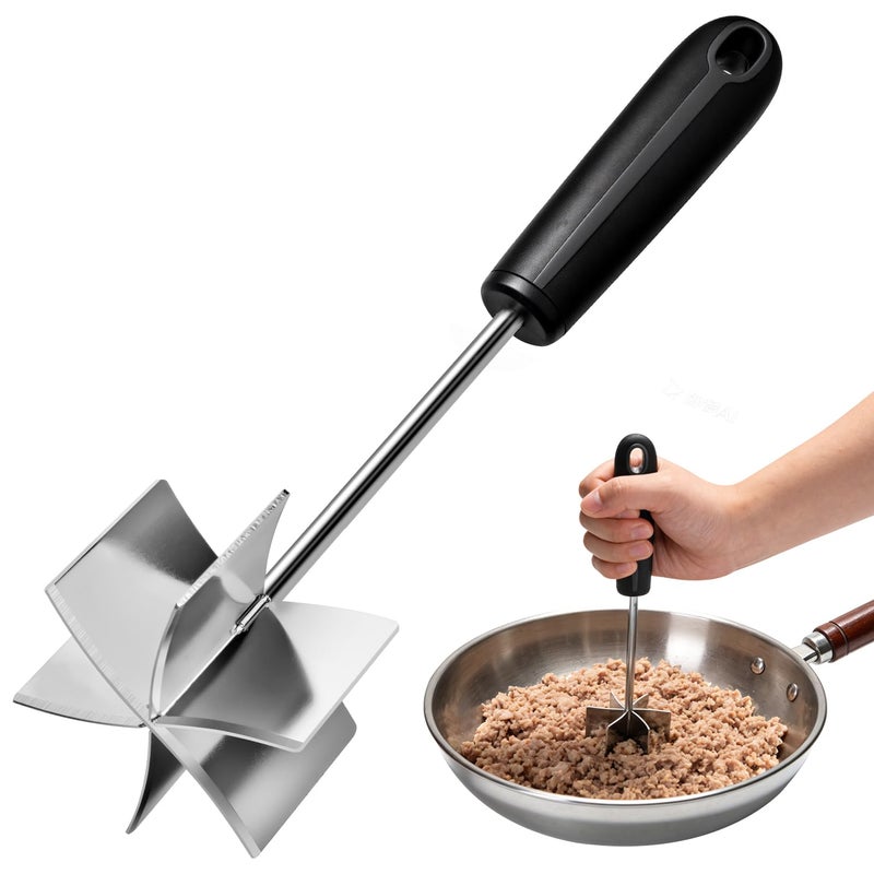 Goldusk Stainless Steel Meat Chopper, Goldusk 10 Inch Meat Masher Ground Beef Chopper Tool with 6 Curve Blades & Ergonomic Non-Slip Handle, Hamburger Smasher Tool Ground Meat Smasher Dishwasher Safe - Image 1