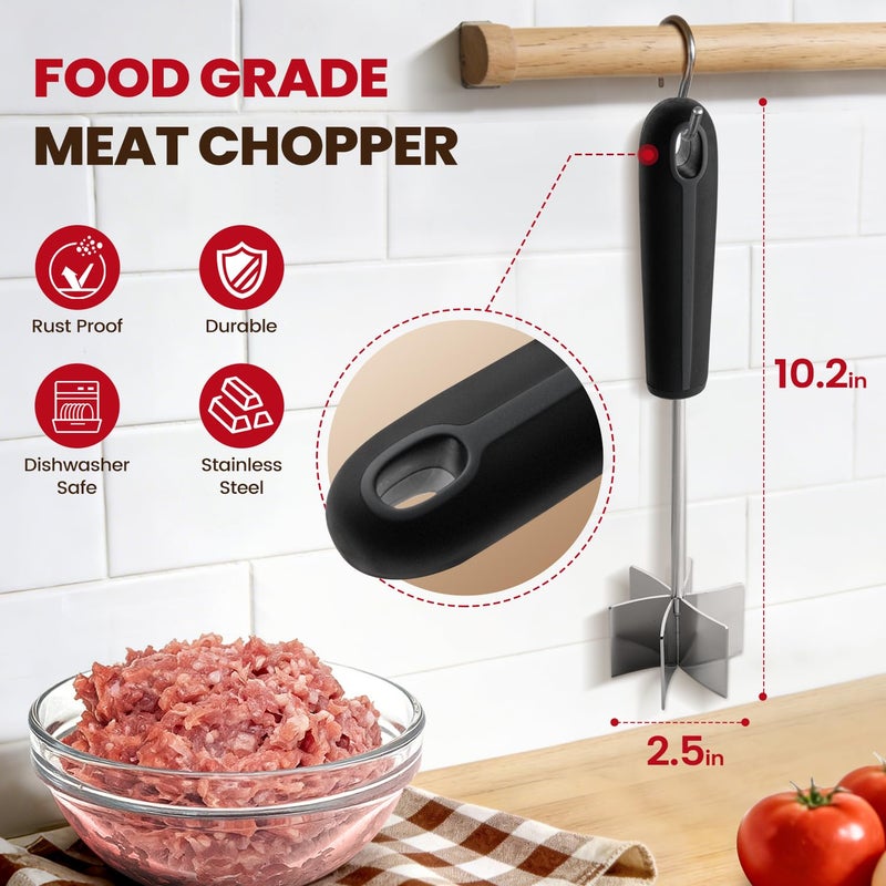 Goldusk Stainless Steel Meat Chopper, Goldusk 10 Inch Meat Masher Ground Beef Chopper Tool with 6 Curve Blades & Ergonomic Non-Slip Handle, Hamburger Smasher Tool Ground Meat Smasher Dishwasher Safe - Image 2