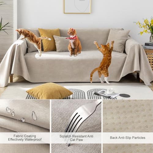 STACYPIK 100% Waterproof Beige Couch Cover, Anti-Scratch Sofa Cover for Dog, Non-Slip Sofa Cover, Furniture Protector for 2 Cushion Couch, Outdoor Water Resistant Loveseat Cover for Sectional-71X118IN - Image 2
