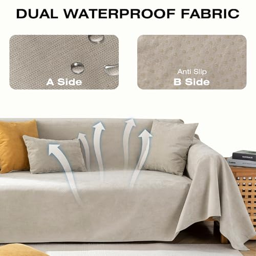 STACYPIK 100% Waterproof Beige Couch Cover, Anti-Scratch Sofa Cover for Dog, Non-Slip Sofa Cover, Furniture Protector for 2 Cushion Couch, Outdoor Water Resistant Loveseat Cover for Sectional-71X118IN - Image 5