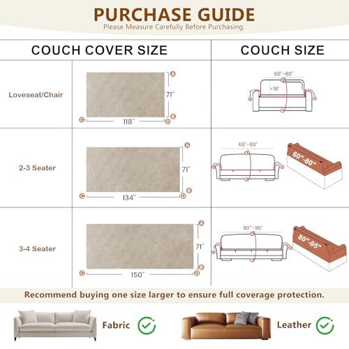 STACYPIK 100% Waterproof Beige Couch Cover, Anti-Scratch Sofa Cover for Dog, Non-Slip Sofa Cover, Furniture Protector for 2 Cushion Couch, Outdoor Water Resistant Loveseat Cover for Sectional-71X118IN - Image 4