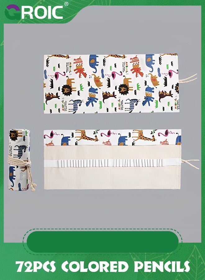 GROIC 72 Slots Pencil Wrap Rolls with Colored Pencil, Artist Pencils Roll Up Bag Short Brushes Pouch Case Organizer for Drawing Coloring and Sketching  - Image 4
