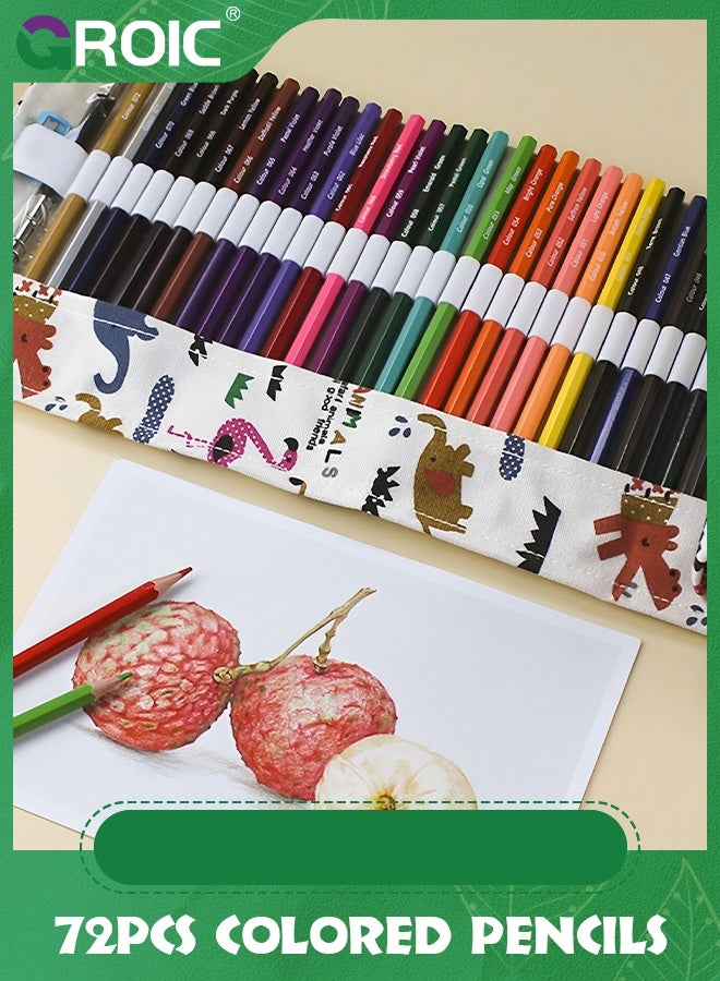 GROIC 72 Slots Pencil Wrap Rolls with Colored Pencil, Artist Pencils Roll Up Bag Short Brushes Pouch Case Organizer for Drawing Coloring and Sketching  - Image 5