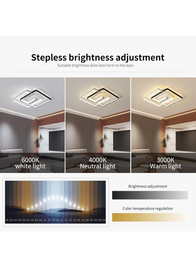 مصباح سقف LED ذكي 58 واط - وحدة إضاءة حديثة مثبتة على السطح مع تحكم صوتي وجهاز تحكم عن بعد ومفتاح حائط | إضاءة مربعة من الألومنيوم والأكريليك لغرفة النوم وغرفة المعيشة وديكور المنزل (15-20 متر مربع) - Image 2
