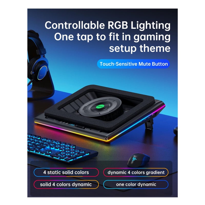 Barakah RGB Laptop Cooling Pad with Powerful Turbofan, Gaming Laptop Cooler Radiator with Infinitely Variable Speed, Touch Control, LCD Screen, 3-Port USB Hub, Seal Foam for Rapid Cooling Laptop 15-19in - Image 2
