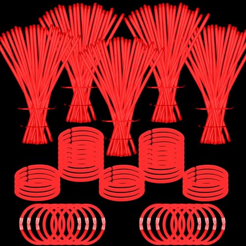 YOFOBU 500 PCS Red Glow Sticks Bracelets Necklaces Bulk 8 Glowsticks with Connectors Glow in The Dark Party Supplies Light Up Neon Party Favor for Chirstmas NewYear Valentines Day Wedding Birthday - Image 1