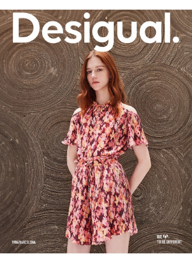 DESIGUAL floral Print Pleated Drawstring Elastic Waist Shorts - Women's Casual Pants - Image 1
