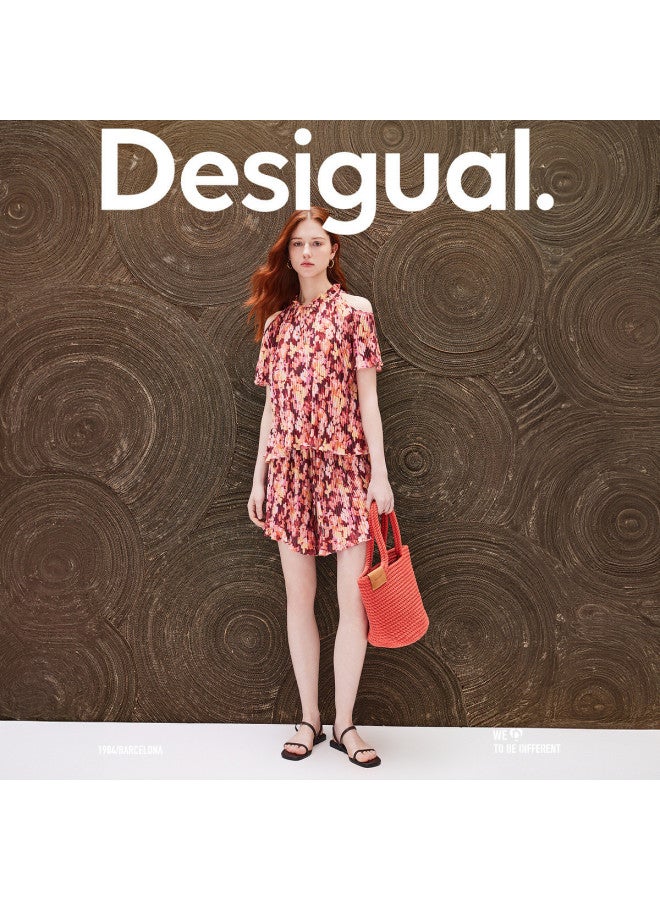 DESIGUAL floral Print Pleated Drawstring Elastic Waist Shorts - Women's Casual Pants - Image 5