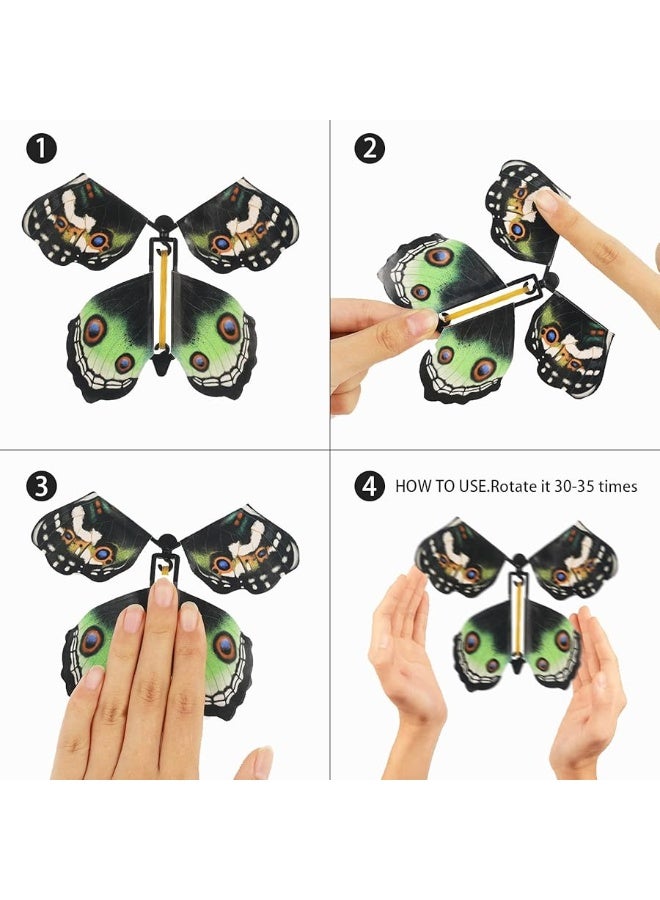 Chenkaiyang 40 Pcs Magic Flying Butterfly, Fairy Flying Toys Rubber Band Powered Wind Up Flying Butterfly Flying Butterfly Cards Butterfly Toy for Book Card Birthday Surprise Gift (20 Styles) - Image 3