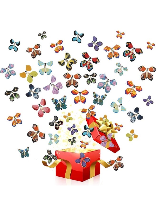 Chenkaiyang 40 Pcs Magic Flying Butterfly, Fairy Flying Toys Rubber Band Powered Wind Up Flying Butterfly Flying Butterfly Cards Butterfly Toy for Book Card Birthday Surprise Gift (20 Styles) - Image 4