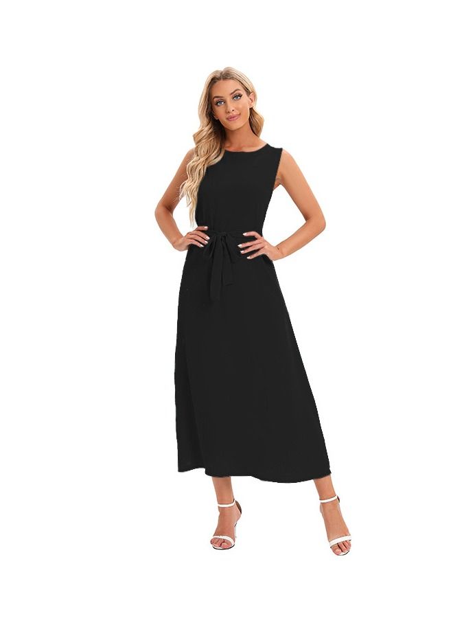 Loquat Traditional Solid Color Dress Black 