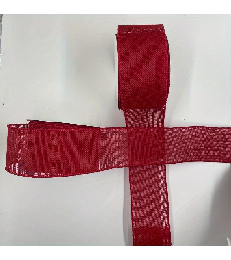 10 Yards Deep Red Openwork Crinkle Ribbon With Wire Edge For DIY Gift Bouquet Decor - Image 5