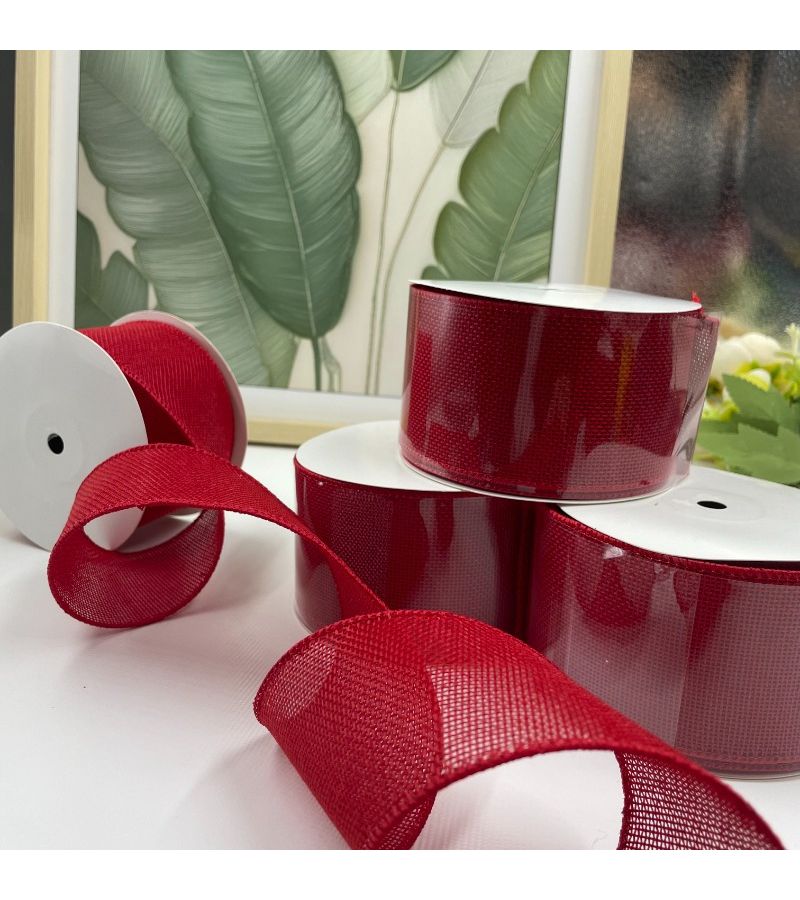 10 Yards Deep Red Openwork Crinkle Ribbon With Wire Edge For DIY Gift Bouquet Decor - Image 1