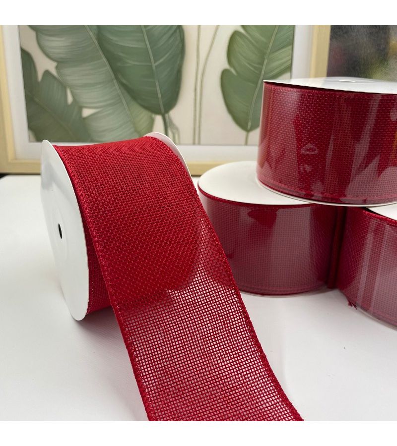 10 Yards Deep Red Openwork Crinkle Ribbon With Wire Edge For DIY Gift Bouquet Decor - Image 4