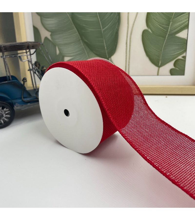 10 Yards Deep Red Openwork Crinkle Ribbon With Wire Edge For DIY Gift Bouquet Decor - Image 2