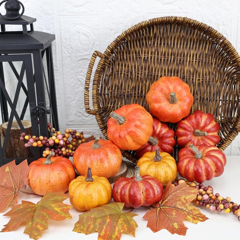 CHEAWRTZ Realistic Mini Pumpkin Decor Indoor 16PCS Artificial Pumpkins for Fall Decorations for Home Fall Centerpieces for Tables Outdoor Thanksgiving Halloween Party/Berries Maple Leaf Autumn Fillers decor - Image 2