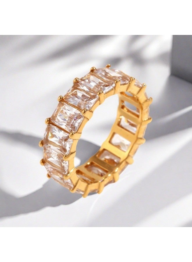 European And American Accessible Luxury Style 18k Real Gold Inlaid With Diamond Square Zircon Ring, Elegant, Exquisite And High-end Direct Approval