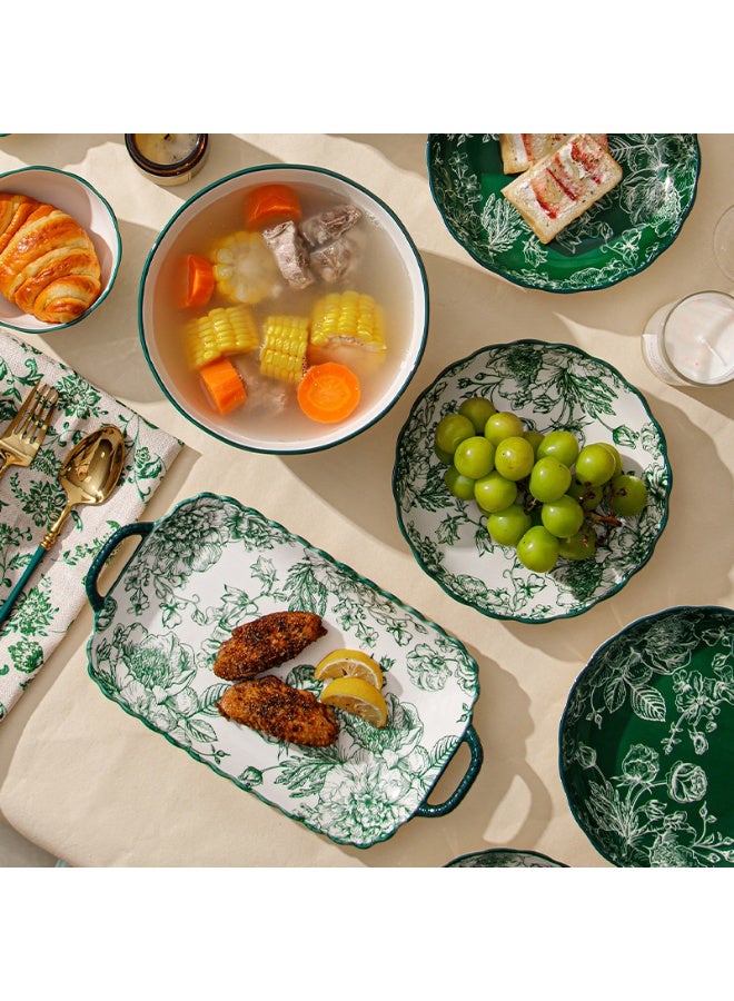 AiQi 15Pcs Green Rose Queen Dinnerware Set | European Romantic Vintage | High-End Underglaze Ceramic | Microwave & Oven Safe | Perfect Gift for Wedding & Daily Use | Dark Green Hand-Painted Rose Motif - Image 3