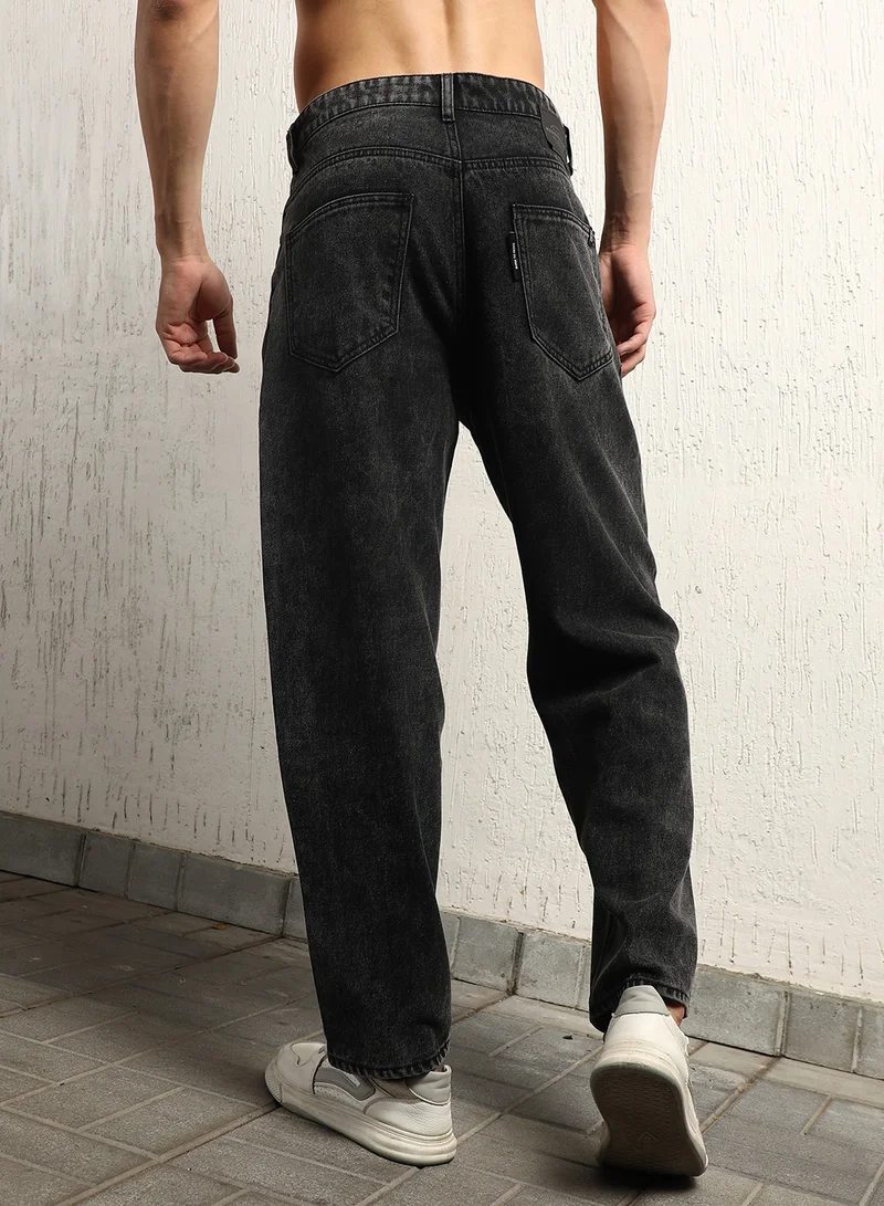 Hubberholme  Men's Grey 100% Cotton Bleached Full Length Loose Jeans for Men | Best Price UAE