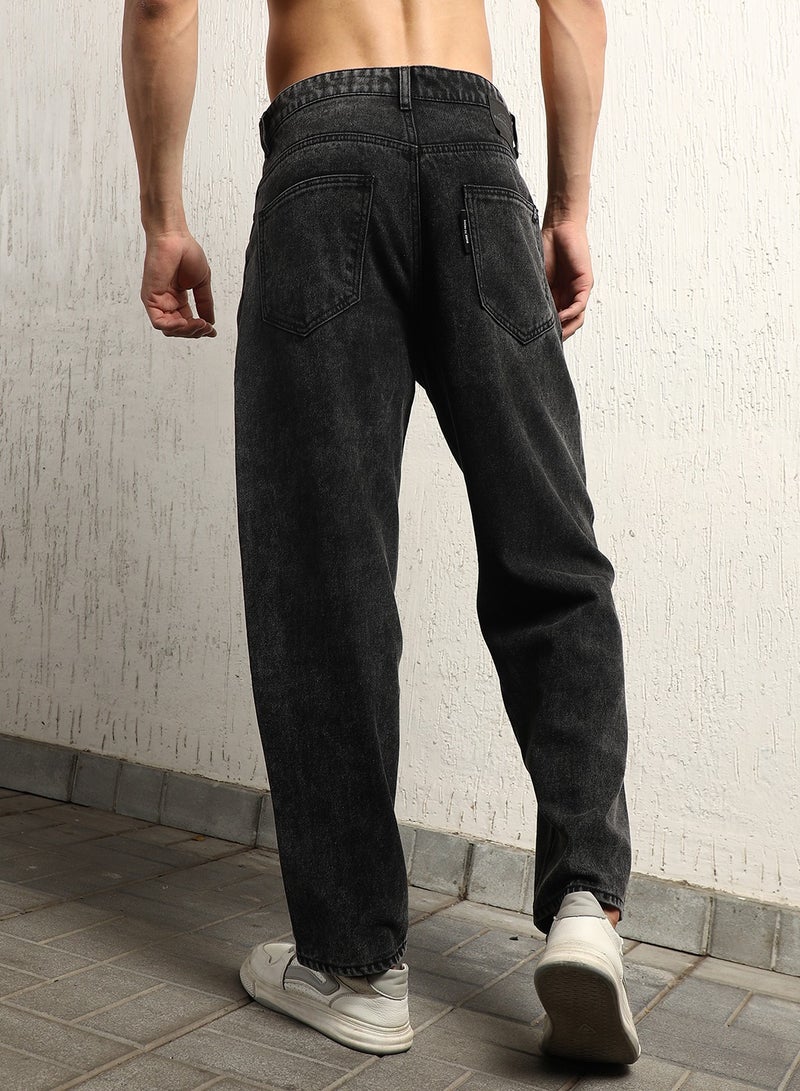 Hubberholme Men's Grey 100% Cotton Bleached Full Length Loose Jeans - Image 2