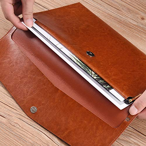 Enyuwlcm PU Leather A4 File Folder Document Holder Envelope Folder Case with Snap Closure for Receipt Contract Brown - Image 5