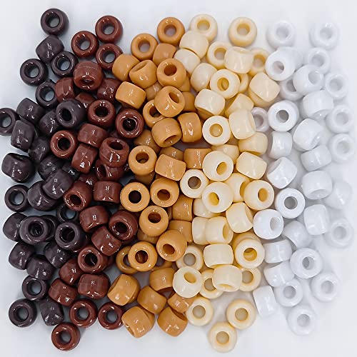 MIIIM 1000PCS 6x9mm Pony Beads Bulk 5 Styles Brown Pony Beads for Bracelets Making Kit Kandi Hair Braids Crafts for Jewelry Making Brown