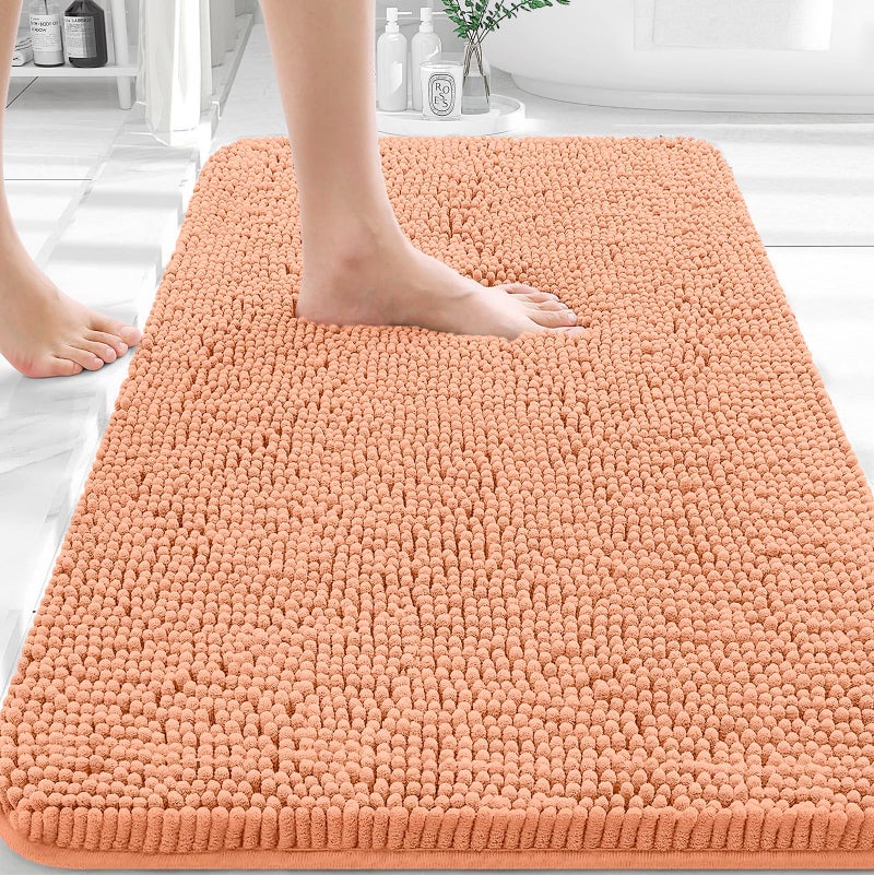 OLANLY Bathroom Rugs 30x20 Extra Soft Absorbent Chenille Bath Rugs Rubber Backing Quick Dry Machine Washable Bath Mats for Bathroom Floor Tub and Shower Home Decor Accessories Peach - Image 2