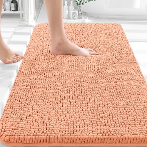 OLANLY Bathroom Rugs 30x20 Extra Soft Absorbent Chenille Bath Rugs Rubber Backing Quick Dry Machine Washable Bath Mats for Bathroom Floor Tub and Shower Home Decor Accessories Peach - Image 1