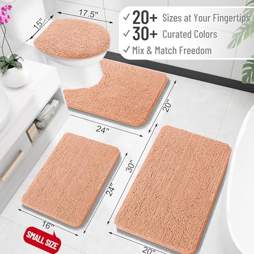 OLANLY Bathroom Rugs 30x20 Extra Soft Absorbent Chenille Bath Rugs Rubber Backing Quick Dry Machine Washable Bath Mats for Bathroom Floor Tub and Shower Home Decor Accessories Peach - Image 3