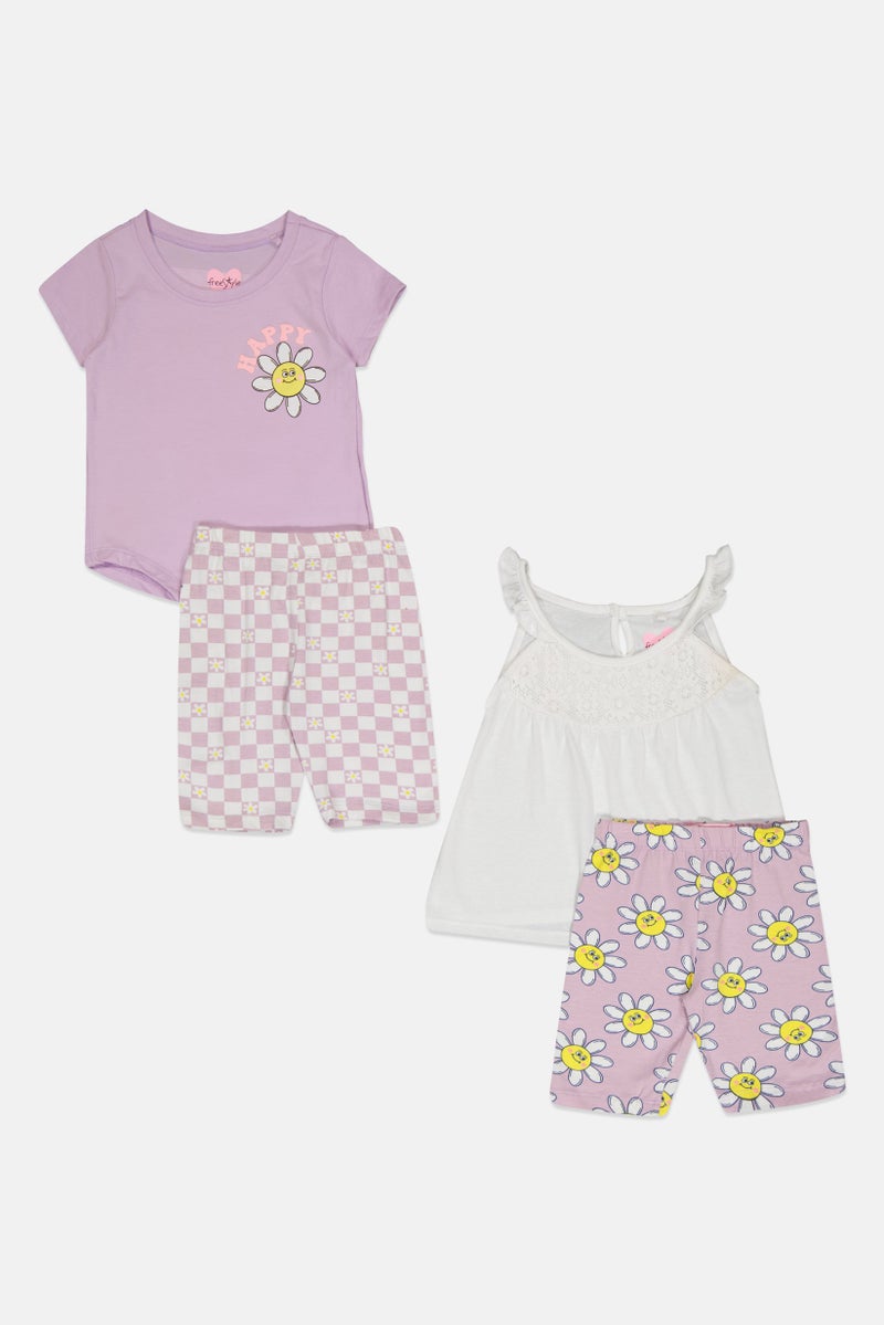 Freestyle طقم بنات toddlers مكون من 4 قطع تي شيرت مطبوع وشورتات، متعدد الألوان - Image 2
