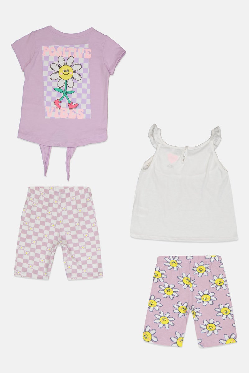 Freestyle طقم بنات toddlers مكون من 4 قطع تي شيرت مطبوع وشورتات، متعدد الألوان - Image 4