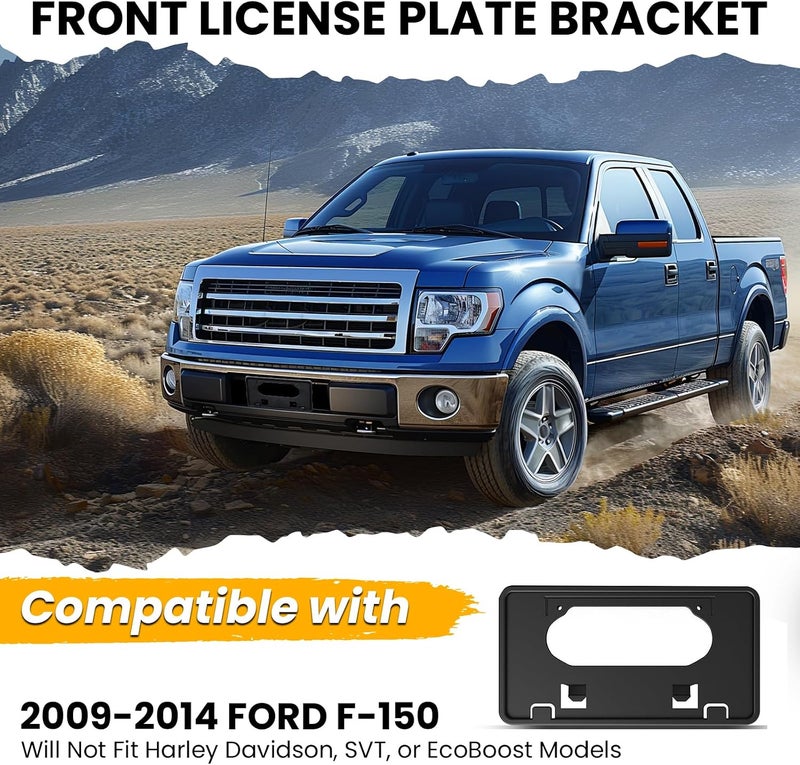 ECOTRIC for 2009-2014 Ford F150 Front Bumper License Plate Holder Frame Mounting Bracket Black, Replacement for # 9L3Z17A385A FO1068134 9L3Z-17A385-A - Image 2