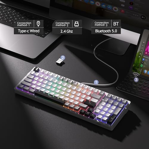 MageGee LIGHT100 Wireless Creamy Keyboard Gasket Structure Hot Swappable TriMode 24GUSBCBT50 RGB Backlit Mechanical Gaming Keyboard for WinMacPC PBT Keycap 4000mAh Battery Grey - Image 3