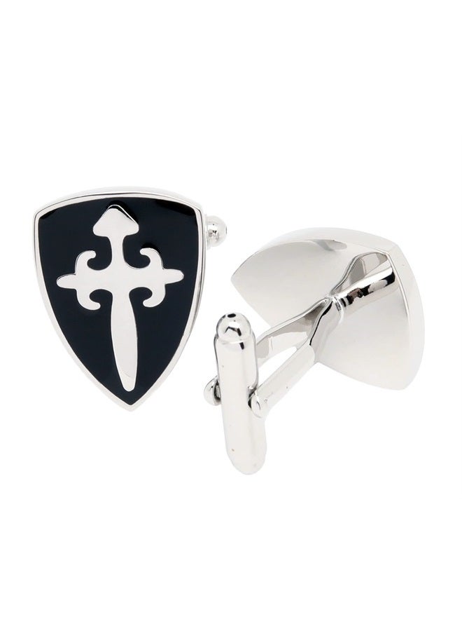 Jonwo Crusader Battle Shield Cufflinks for Men Black Tone Men's Cuff Link Set for Wedding Shirt Party Business Birthday Anniversary Dress - Image 3