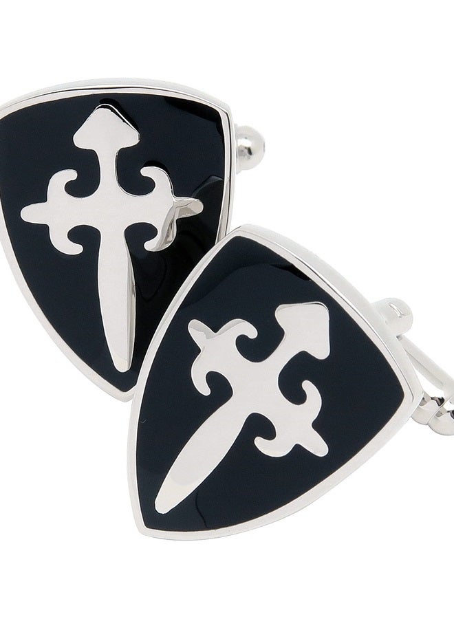 Jonwo Crusader Battle Shield Cufflinks for Men Black Tone Men's Cuff Link Set for Wedding Shirt Party Business Birthday Anniversary Dress - Image 1