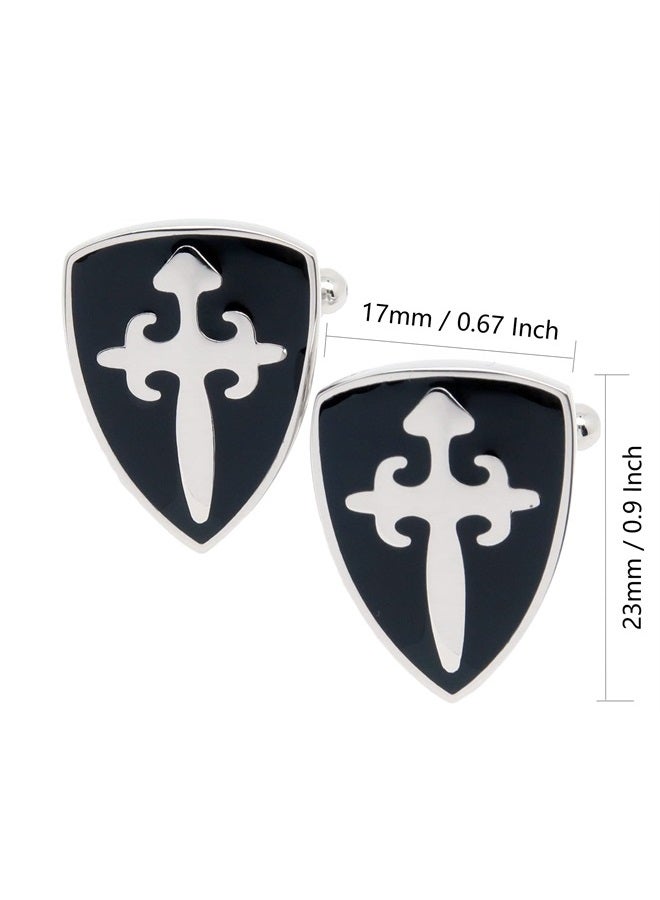 Jonwo Crusader Battle Shield Cufflinks for Men Black Tone Men's Cuff Link Set for Wedding Shirt Party Business Birthday Anniversary Dress - Image 4