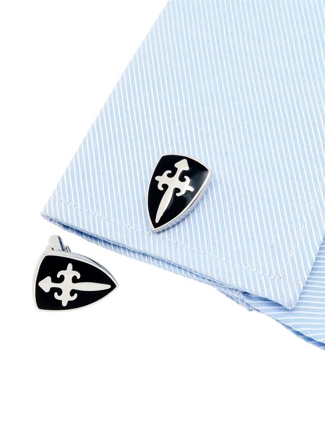 Jonwo Crusader Battle Shield Cufflinks for Men Black Tone Men's Cuff Link Set for Wedding Shirt Party Business Birthday Anniversary Dress - Image 2
