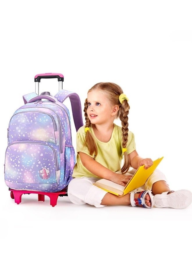GGEROU 3Pcs Rolling Backpack for Girls Dream Princess Wind Bookbag with Wheels Travel Bag Trolley School Bag with Lunch Box Purple  - Image 5