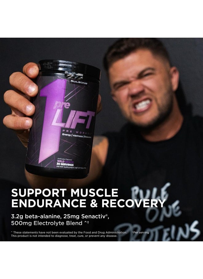 Rule 1 Proteins - Rule 1 preLIFT Pre-Workout, 6g Citrulline, 3.2g Beta Alanine, 3 Caffeine Sources + 20 Others for Energy, Alertness, & Endurance (30 Servings, Blue Raspberry) - Image 1