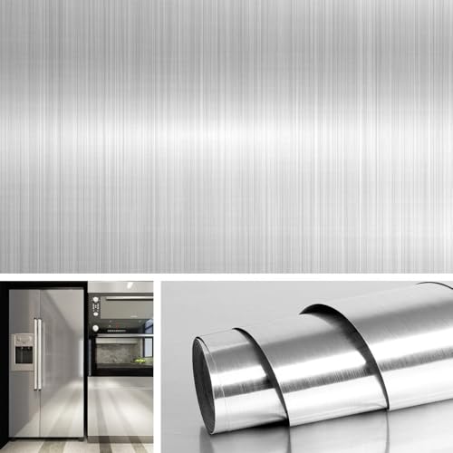 HOME13™ Self Adheisve Silver Brushed Contact Wallpaper Vinyl Removable Waterproof Wallpaper Kitchen Cabinet Countertop (12x100 Inches, Silver Brushed) - Image 1