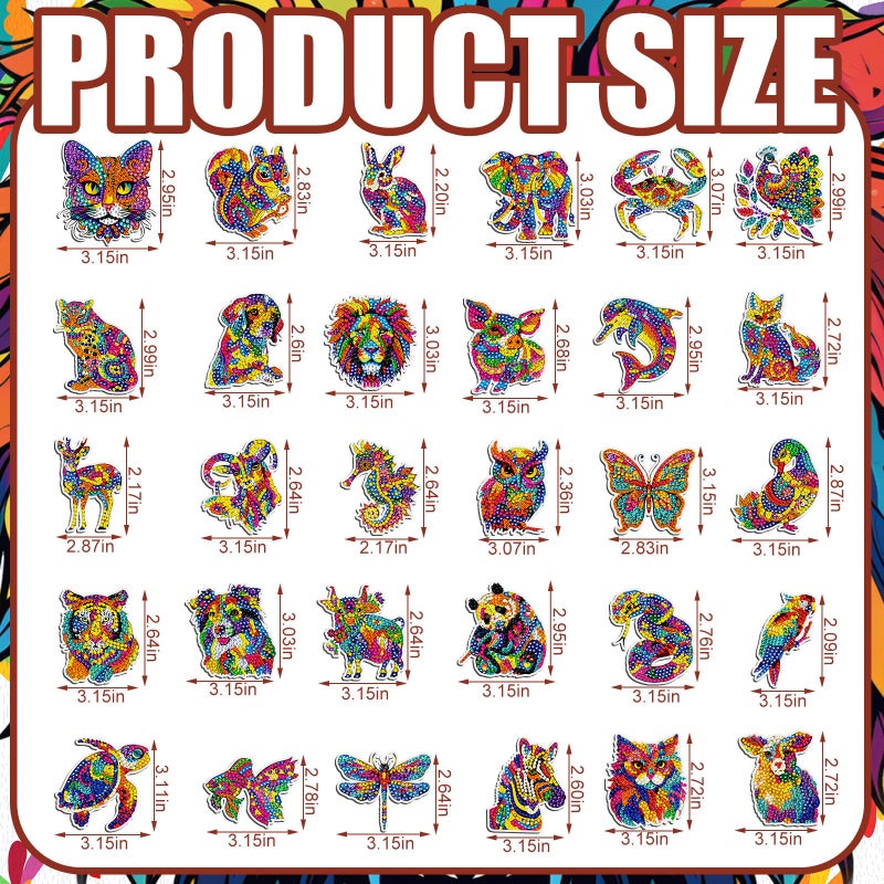 Remuuly 30 Pcs Diamond Painting Magnets Summer Diamond Art Magnet Kits for Adults Spring Flower Animal Cupcake 5D Rhinestones Refrigerator Magnetic Stickers for Fridge DIY Crafts Gifts(Animal) - Image 3