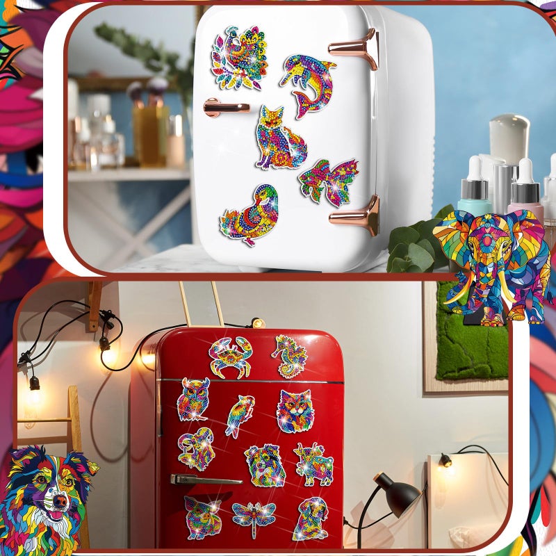 Remuuly 30 Pcs Diamond Painting Magnets Summer Diamond Art Magnet Kits for Adults Spring Flower Animal Cupcake 5D Rhinestones Refrigerator Magnetic Stickers for Fridge DIY Crafts Gifts(Animal) - Image 4