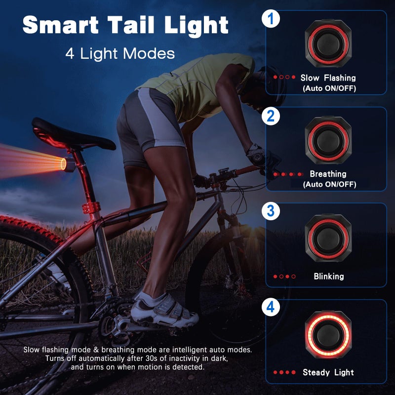 WSDCAM Smart Bike Tail Light Alarm Bike Brake Light Auto ON/Off Anti Theft Bike Alarm with Remote Waterproof Bicycle Alarm Rear Bike Light Bicycle Tail Light LED Rechargeable - Image 4