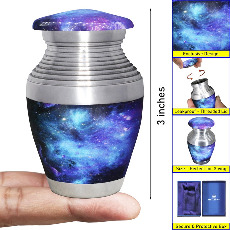 M MEILINXU Small Keepsake Urn for Ashes Adult Male & Female, Mini Urns for Human Ashes Man & Women, Funeral Decorative Cremation Container, Aurora Borealis, Blue Cosmic Galaxy Urns - Little - Image 2