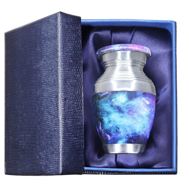 M MEILINXU Small Keepsake Urn for Ashes Adult Male & Female, Mini Urns for Human Ashes Man & Women, Funeral Decorative Cremation Container, Aurora Borealis, Blue Cosmic Galaxy Urns - Little - Image 1